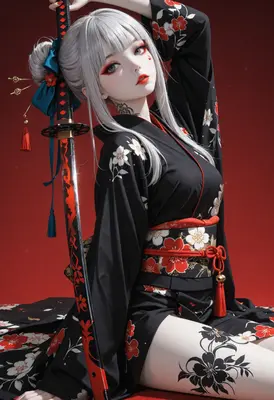 Silver Haired Samurai in Floral Kimono