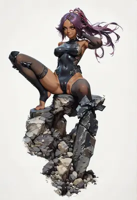 Dark Warrior Resting on Jagged Rocks