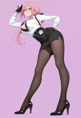 Pink Haired Office Secretary Posing