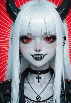 Gothic Demon Girl with Red Eyes