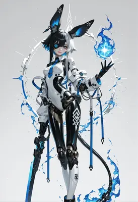 Cybernetic Bunny Girl with Blue Flame