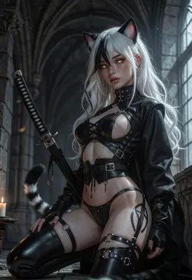 Cat Girl Warrior in Leather Armor