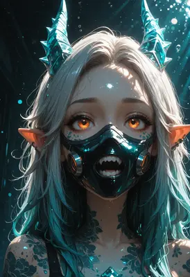 Cybernetic Demon Girl with Glowing Eyes