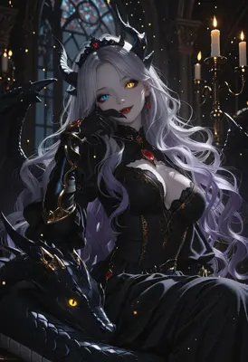 Elegant Demon Queen with Her Dragon
