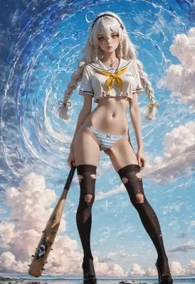 Anime Girl with Bat and Water Vortex