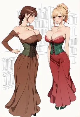 Elegant Victorian Ladies in Library