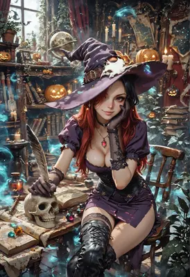Enchanting Witch in Her Study