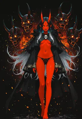 Red Demon Queen With Spectral Skulls