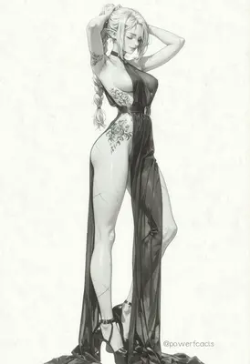 Elegant Tattooed Elf in Flowing Gown