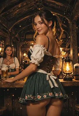 Charming Barmaid in Rustic Tavern