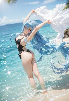 Blue Haired Beauty at the Beach