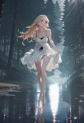 Blonde Maiden Walking Through The Rain