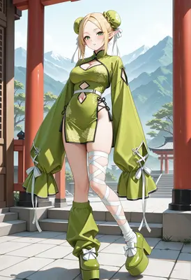 Elf Maiden in Traditional Green Attire