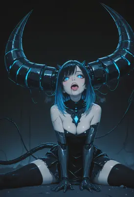 Cybernetic Demon Queen With Glowing Horns