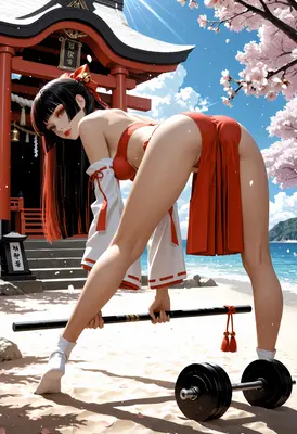 Shrine Maiden Training at the Beach