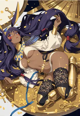 Egyptian Goddess Resting on Golden Treasure