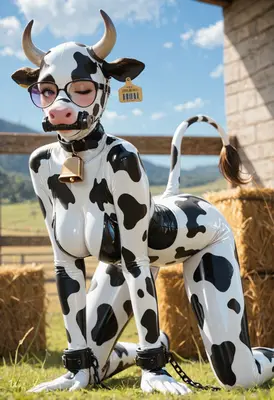 Playful Cow Girl in Latex Gear