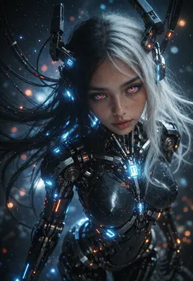 Cybernetic Being With Split Colored Hair