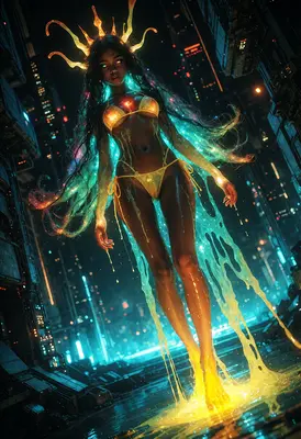 Bioluminescent Goddess of the Neon City