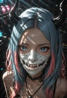 Cybernetic Demon Girl with Oni Mask