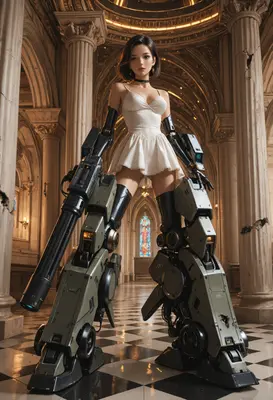 Cyborg Guardian in a Marble Cathedral