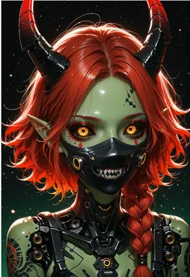 Cybernetic Demon Girl with Glowing Eyes