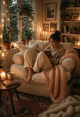 Cozy Evening Reading in Warm Light