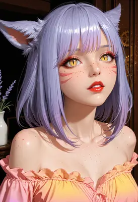 Ethereal Cat Girl With Lavender Hair