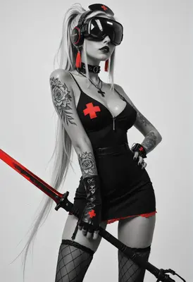 Cybernetic Nurse Warrior with Red Blade