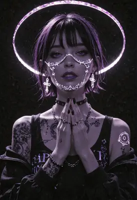 Neon Halo Cyberpunk Prayer