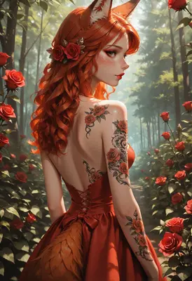 Fox Spirit Among The Red Roses
