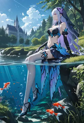 Butterfly Maiden by the Castle Pond