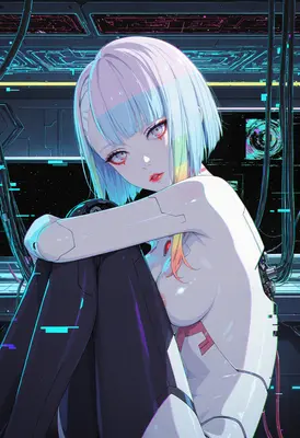 Cybernetic Netrunner Resting in Digital Void