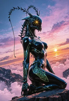 Cyborg Insectoid Sentinel at Sunset