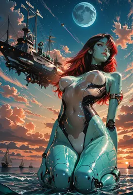 Cyborg Siren Beneath the Flying Ship
