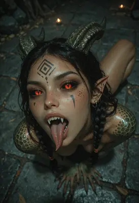 Feral Demoness with Glowing Red Eyes