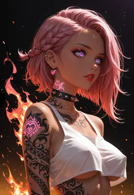 Pink Haired Punk Girl With Fire