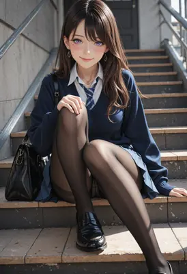 Schoolgirl Resting on Concrete Stairs