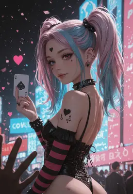 Cyberpunk Card Player with Pink Hair