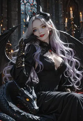 Elegant Demon Queen with Her Dragon