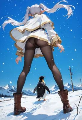 Elf Traveler Meeting a Penguin Friend