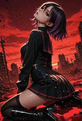 Gothic Schoolgirl Amidst Urban Ruin