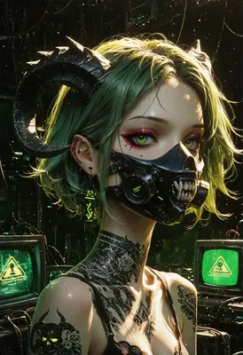Cybernetic Demon Girl in Neon Shadows