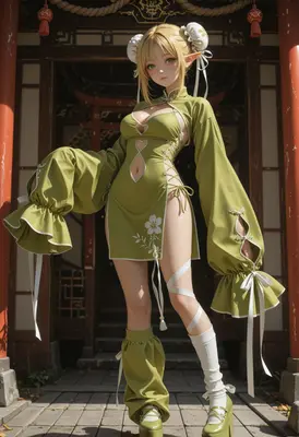 Elf Maiden in Traditional Green Attire