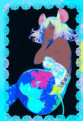 Neon Mouse Girl in Floral Lace