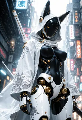 Cybernetic Ronin in the Rain