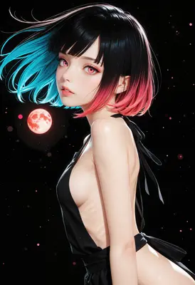 Neon Moonlit Girl with Dual Hair