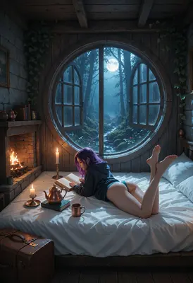 Cozy Evening Reading By Moonlight