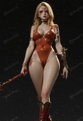 Warrior Queen in Red Latex Armor