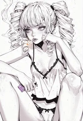 Pigtails and Smoke in Lace Lingerie